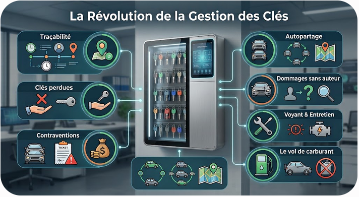 Gestion des clés avec une armoire électronique : traçabilité, autopartage, gestion des pannes et réduction des vols de carburant.